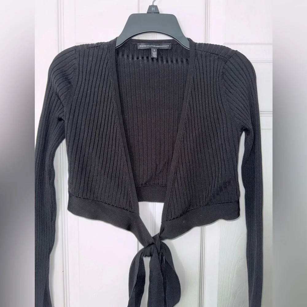 White House Black Market Cropped Ribbed Tie-Front Cardigan | EUC | Size Small